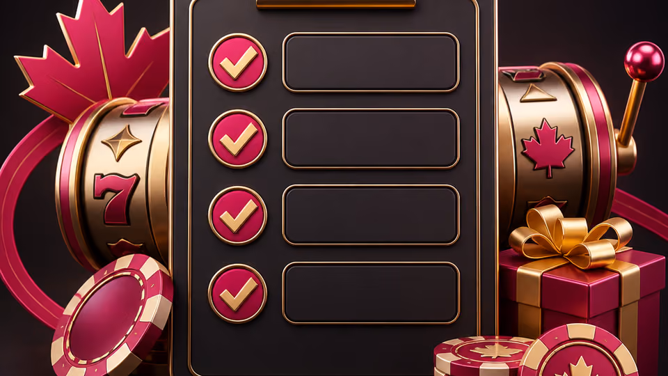 Free spins checklist artwork with bonus tiles, slot reels and check markers