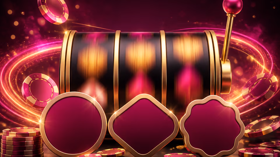 Free spins slot bonus artwork with spinning token shapes and reel lights